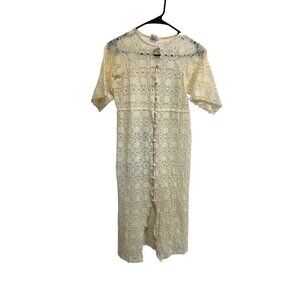 Vintage Andrade Honolulu Lace Button Front Dress Cream Sz Small Floral Bohemian